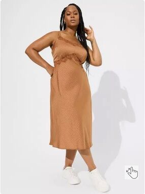 Torrid NEW WITHOUT TAGS Satin Midi Slip Dress with Lace Trim